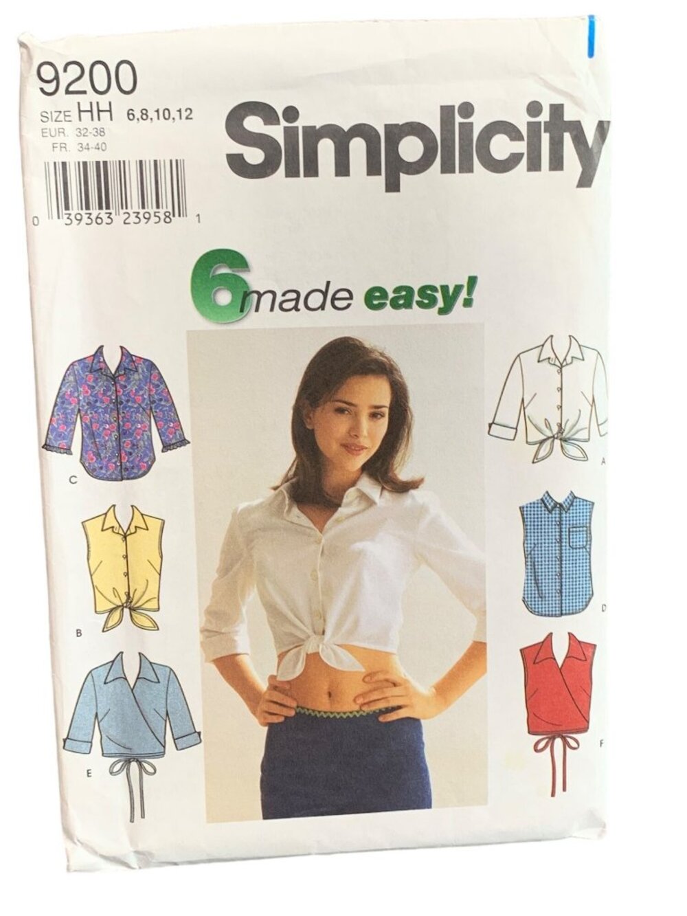 Simplicity 9200 Womens Shirt Sewing Pattern Size 6-8-10-12 90s Uncut